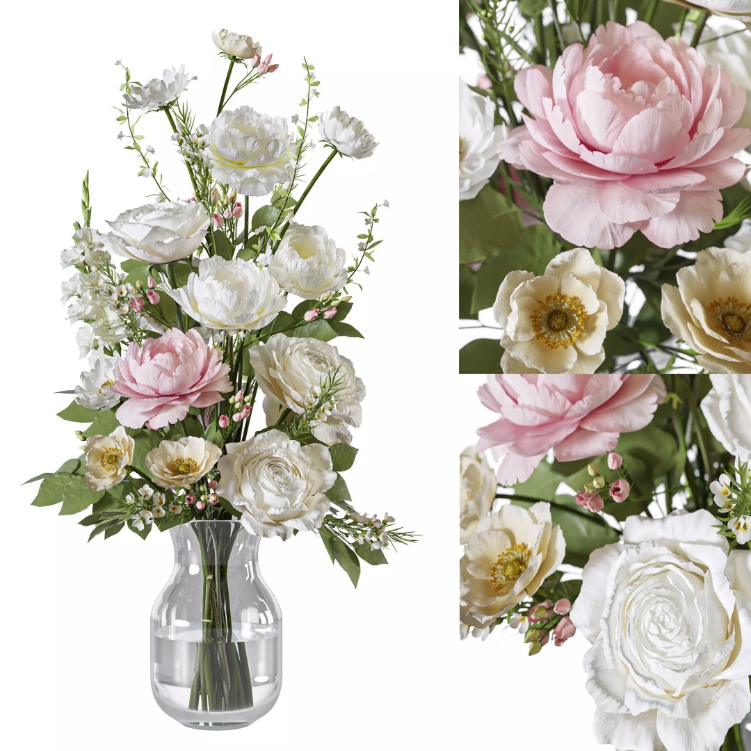 Flower Set 131 3D Model – High Poly Bouquet Asset, FBX, OBJ - View 2