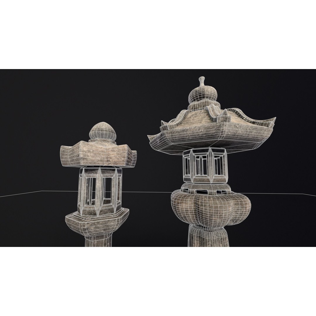 Japanese Lanterns 3D Model – Low Poly PBR Asset, FBX, OBJ