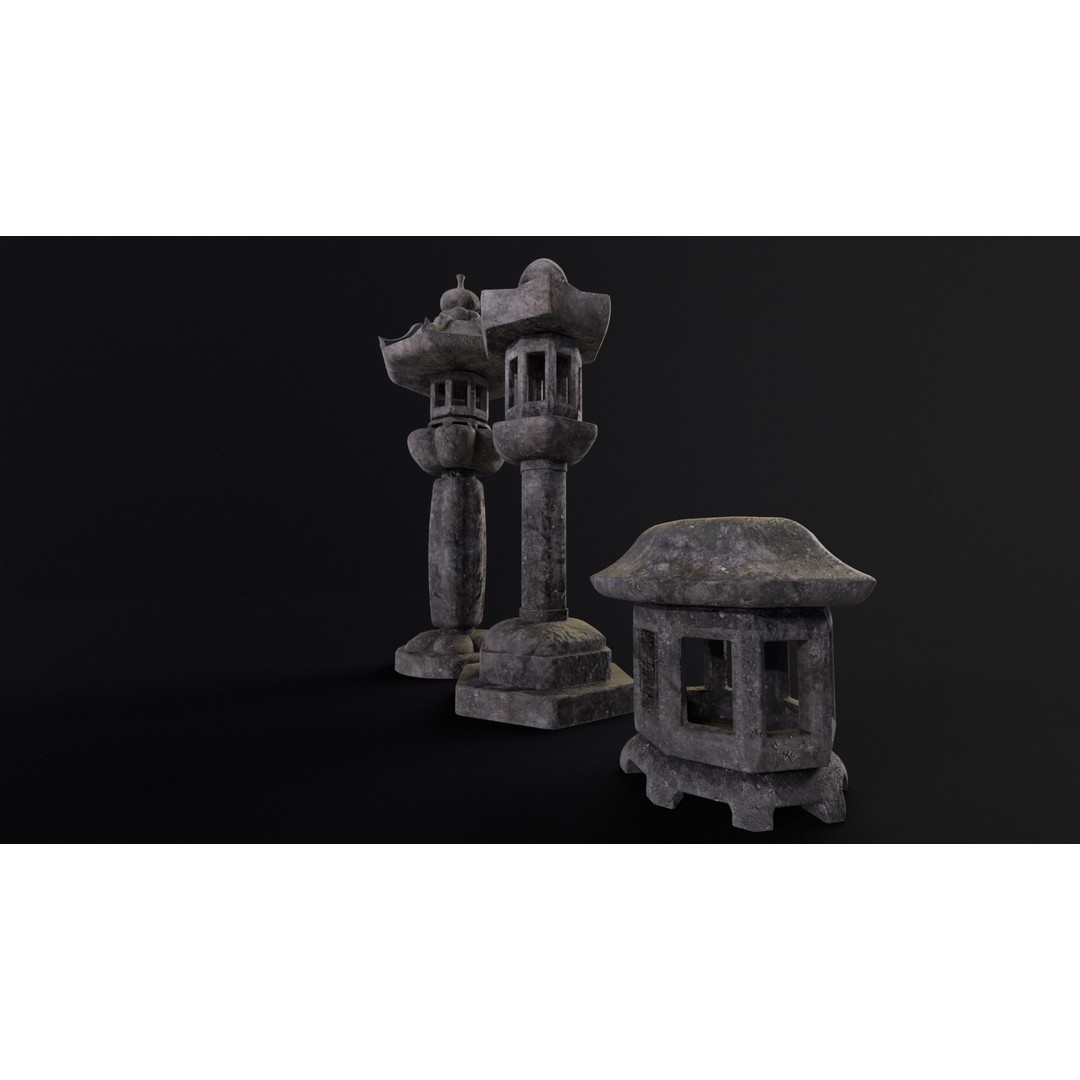 Japanese Lanterns 3D Model – Low Poly PBR Asset, FBX, OBJ - View 11