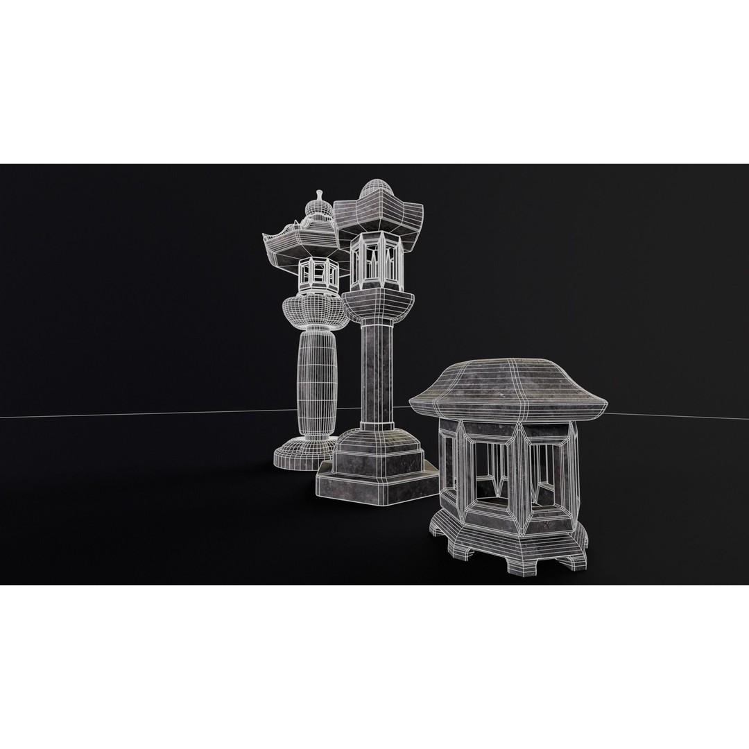 Japanese Lanterns 3D Model – Low Poly PBR Asset, FBX, OBJ - View 12