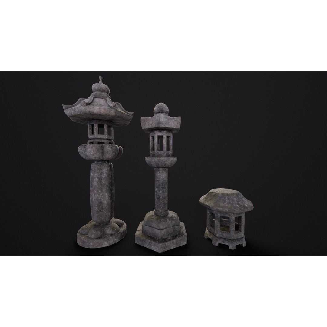 Japanese Lanterns 3D Model – Low Poly PBR Asset, FBX, OBJ - View 13