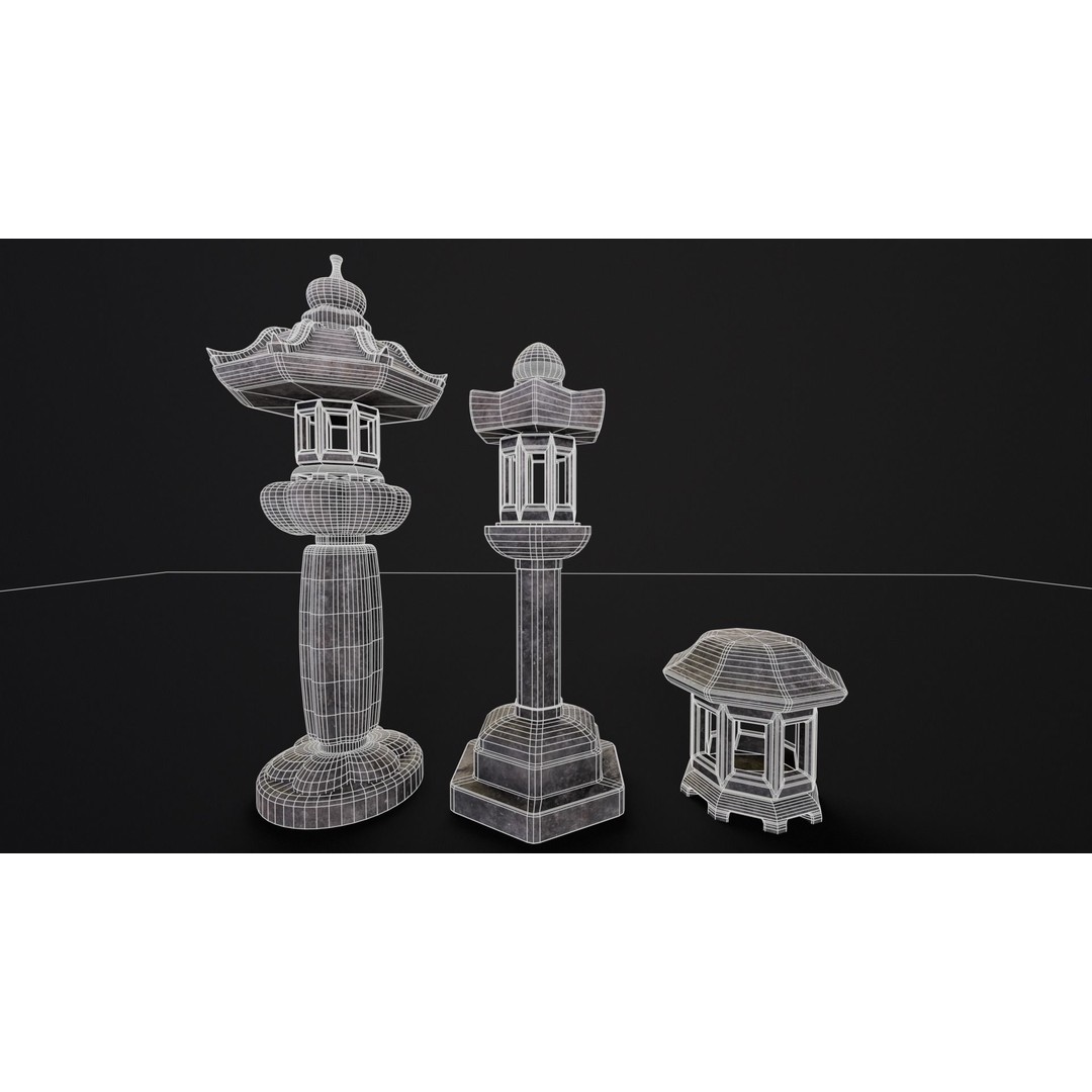 Japanese Lanterns 3D Model – Low Poly PBR Asset, FBX, OBJ - View 14