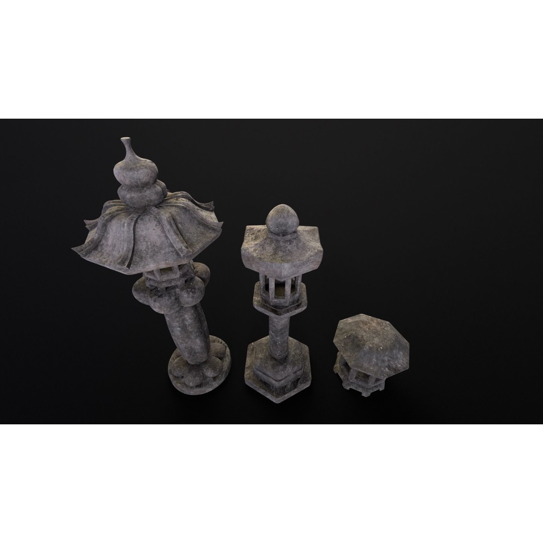 Japanese Lanterns 3D Model – Low Poly PBR Asset, FBX, OBJ - View 15