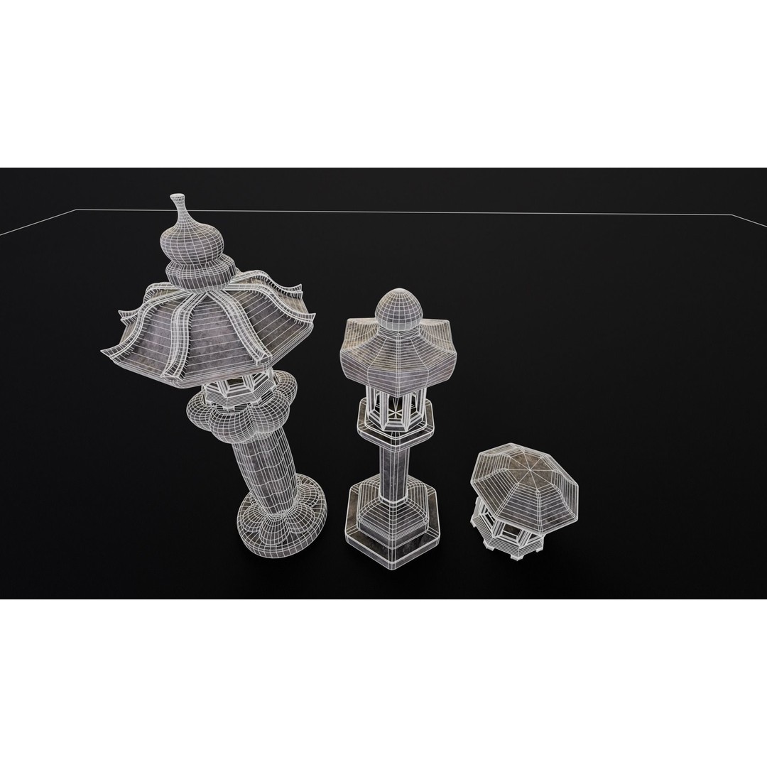 Japanese Lanterns 3D Model – Low Poly PBR Asset, FBX, OBJ - View 16