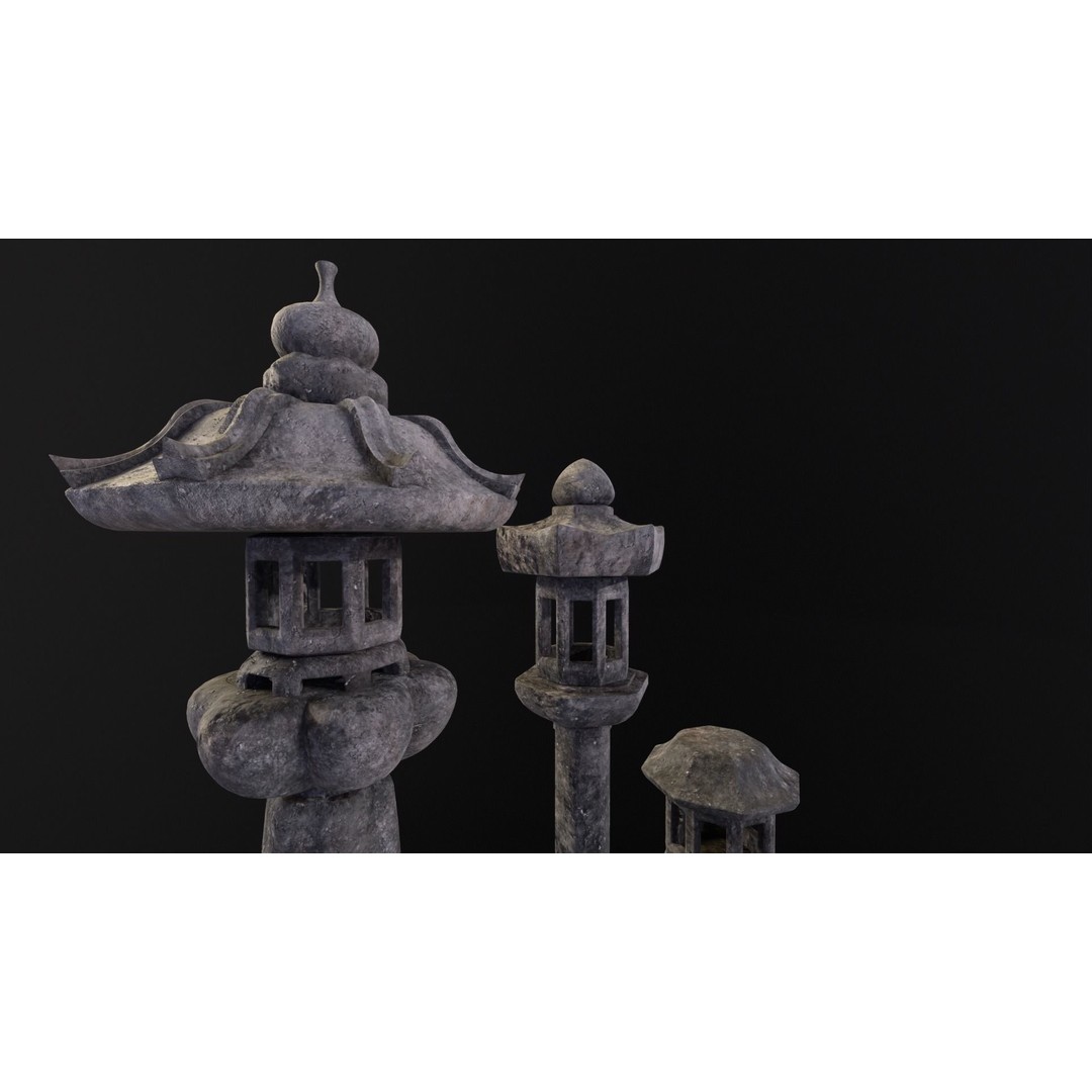 Japanese Lanterns 3D Model – Low Poly PBR Asset, FBX, OBJ - View 17