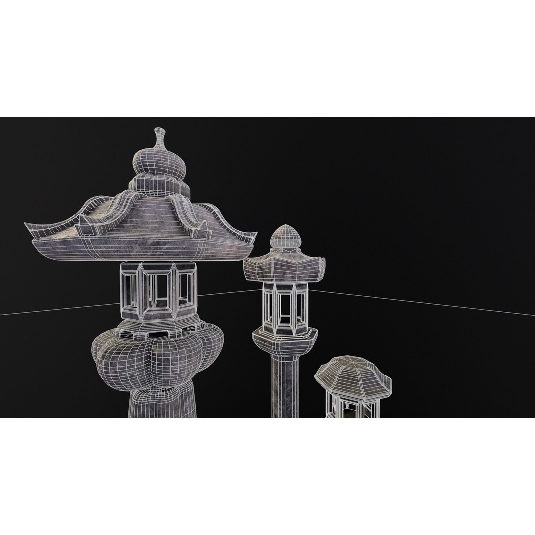 Japanese Lanterns 3D Model – Low Poly PBR Asset, FBX, OBJ - View 18