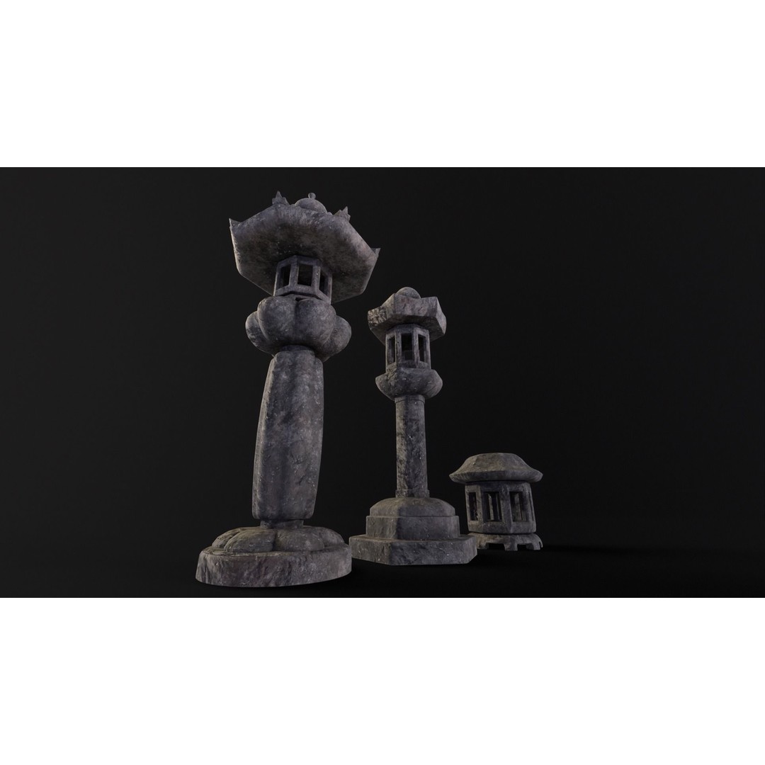 Japanese Lanterns 3D Model – Low Poly PBR Asset, FBX, OBJ - View 19