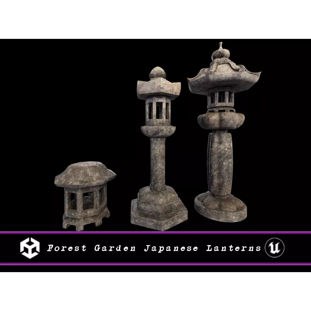 Japanese Lanterns 3D Model – Low Poly PBR Asset, FBX, OBJ - View 2