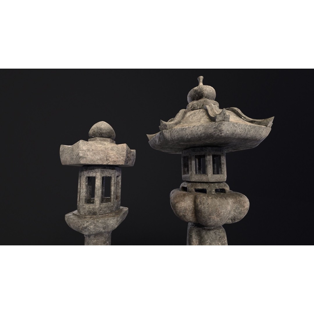 Japanese Lanterns 3D Model – Low Poly PBR Asset, FBX, OBJ - View 21
