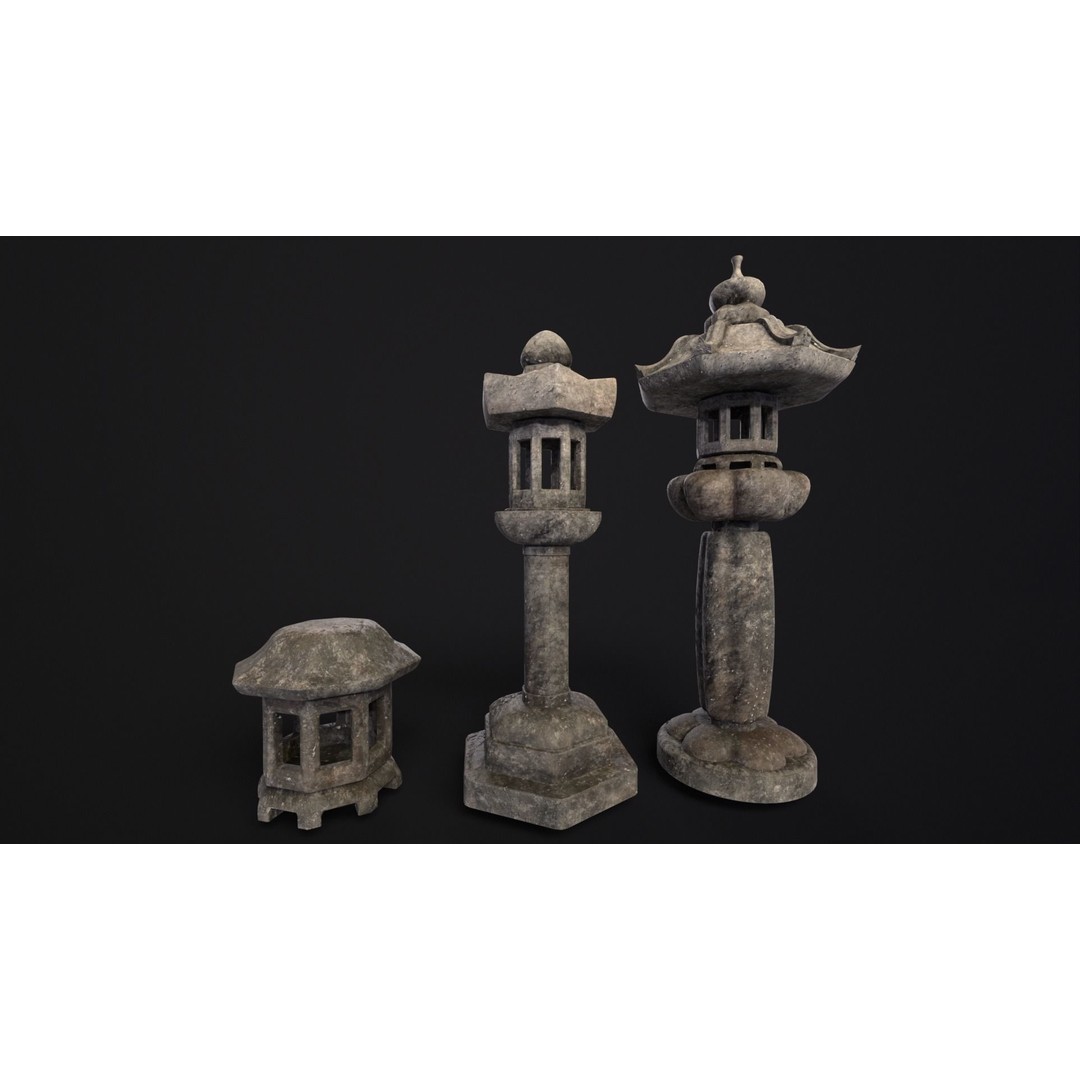 Japanese Lanterns 3D Model – Low Poly PBR Asset, FBX, OBJ - View 3