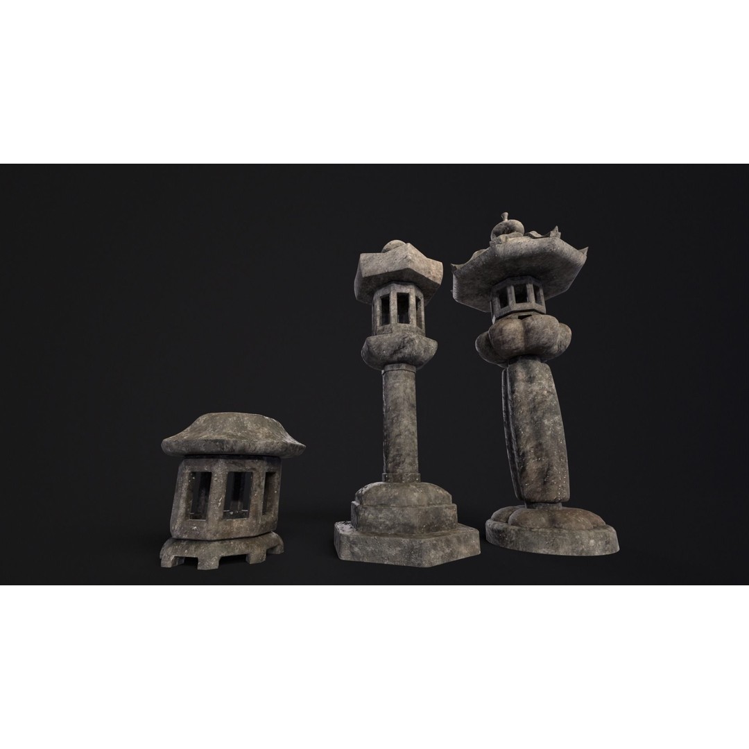 Japanese Lanterns 3D Model – Low Poly PBR Asset, FBX, OBJ - View 5