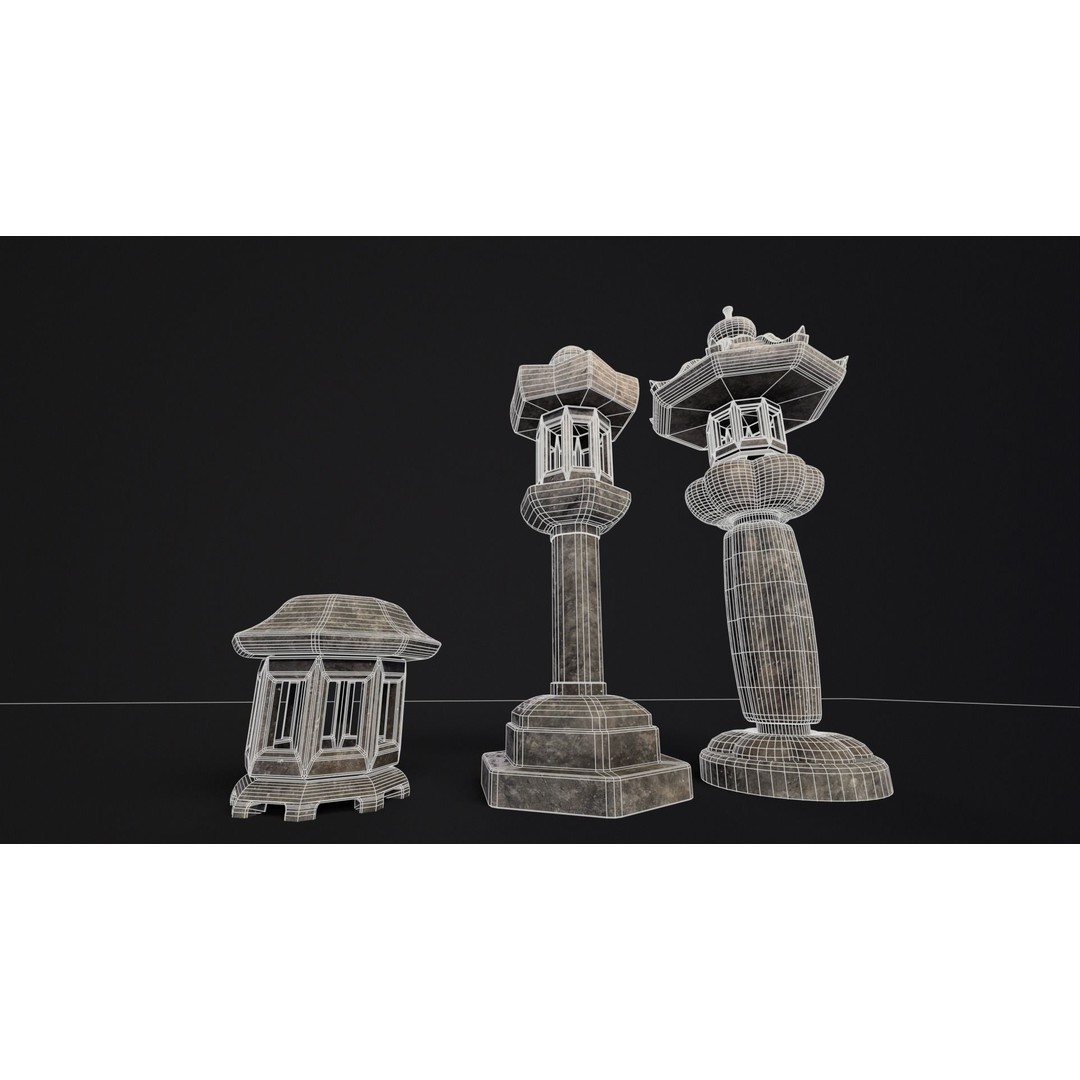 Japanese Lanterns 3D Model – Low Poly PBR Asset, FBX, OBJ - View 6