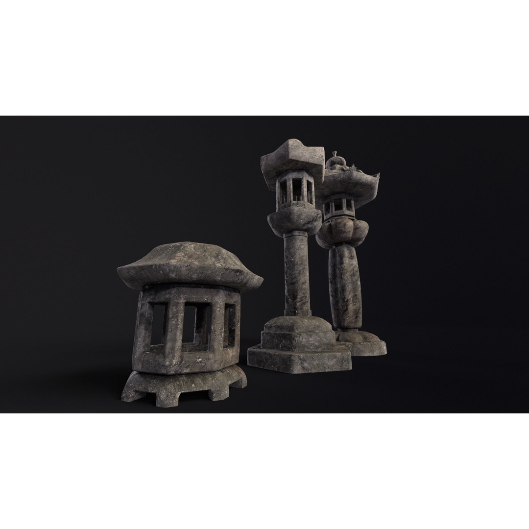 Japanese Lanterns 3D Model – Low Poly PBR Asset, FBX, OBJ - View 7