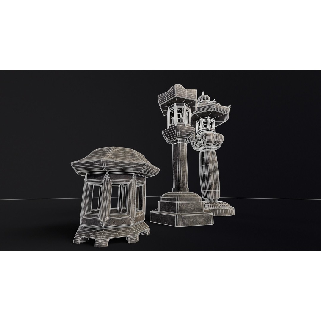 Japanese Lanterns 3D Model – Low Poly PBR Asset, FBX, OBJ - View 8
