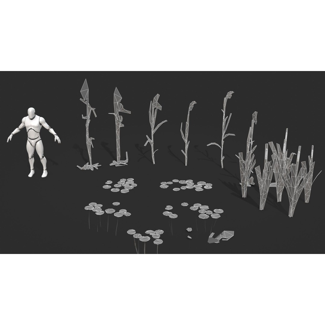 Modular Wetland Plants 3D Model – Low Poly Game Asset, FBX & OBJ - View 12