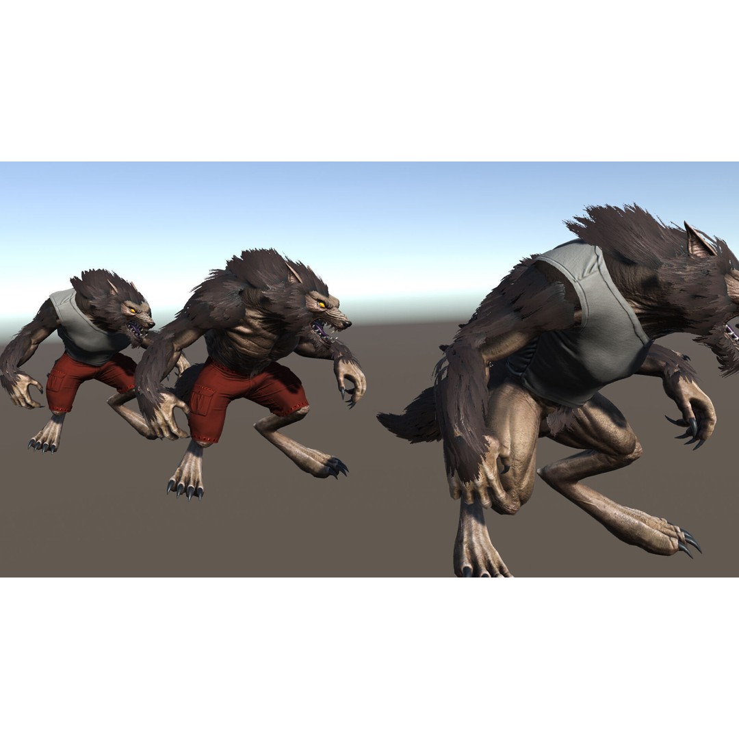 Savage Werewolf 3D Model – Rigged Low-Poly Game Asset, FBX