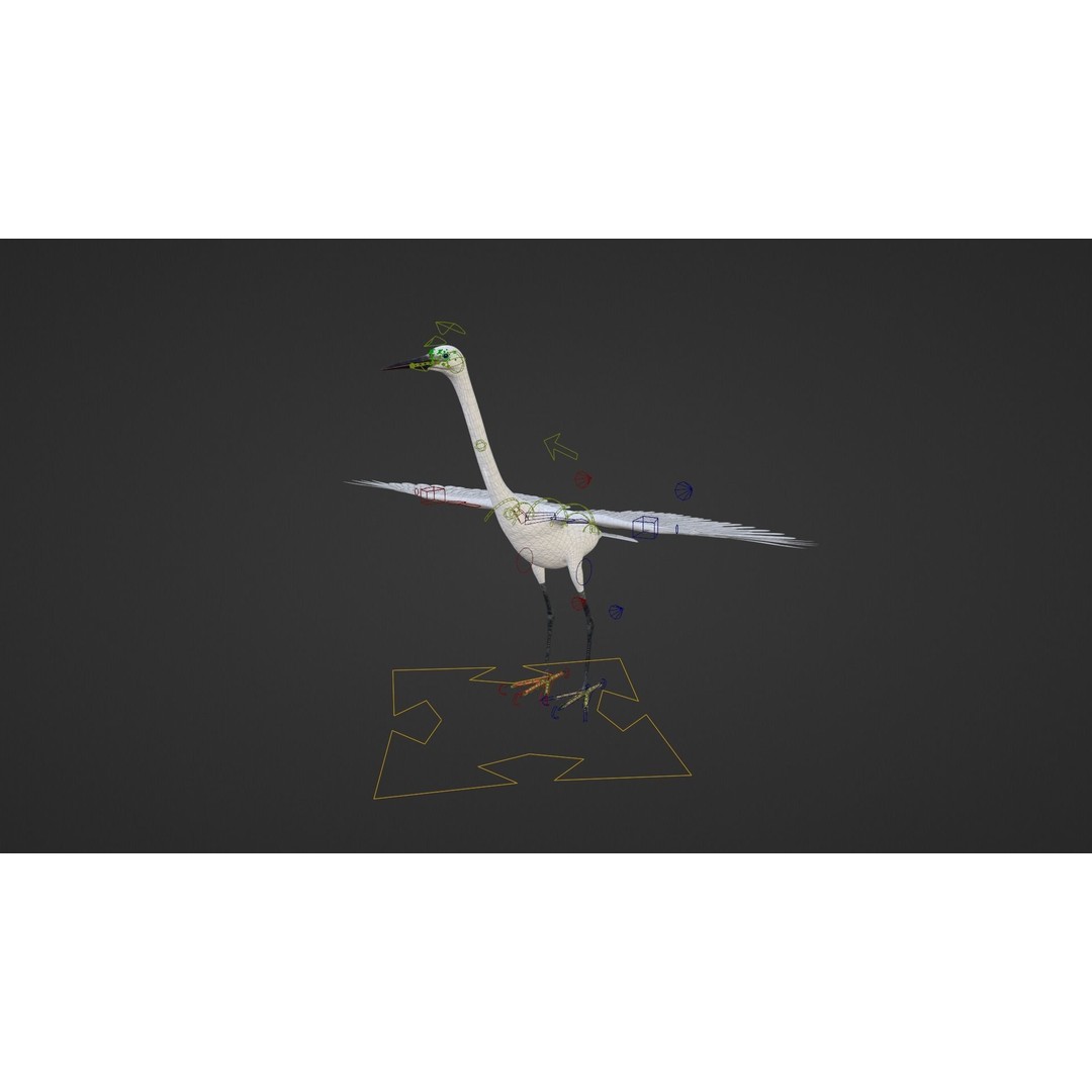 Egret 3D Model – Realistic Animated Bird with Rigging and Textures - View 14