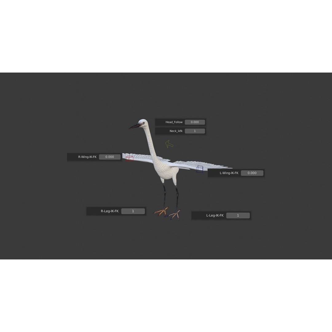 Egret 3D Model – Realistic Animated Bird with Rigging and Textures - View 15