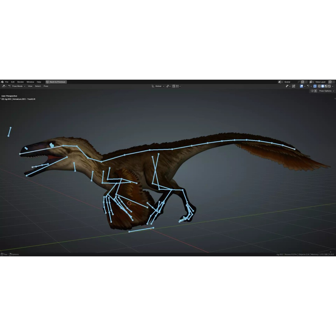 Utahraptor 3D Model – Low Poly Rigged Dinosaur with PBR Textures - View 14
