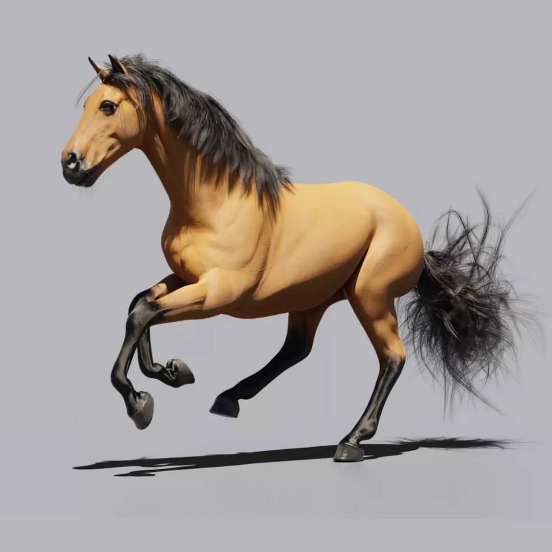 Horse Munstang 3D Model – Animated Rigged PBR Game Asset, FBX - View 2