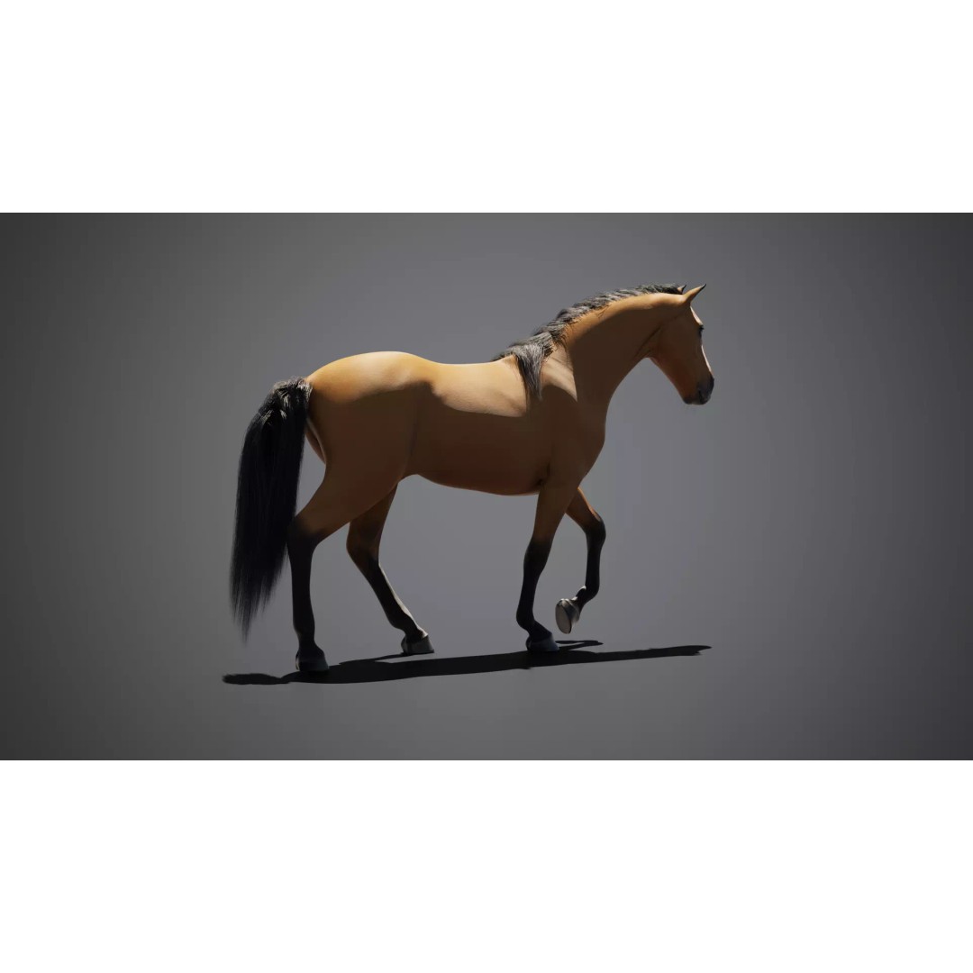 Horse Munstang 3D Model – Animated Rigged PBR Game Asset, FBX - View 3