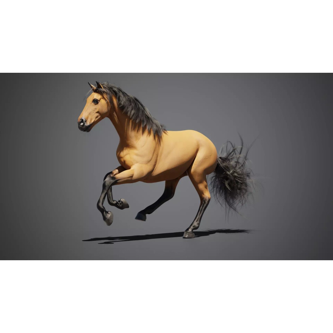 Horse Munstang 3D Model – Animated Rigged PBR Game Asset, FBX - View 5