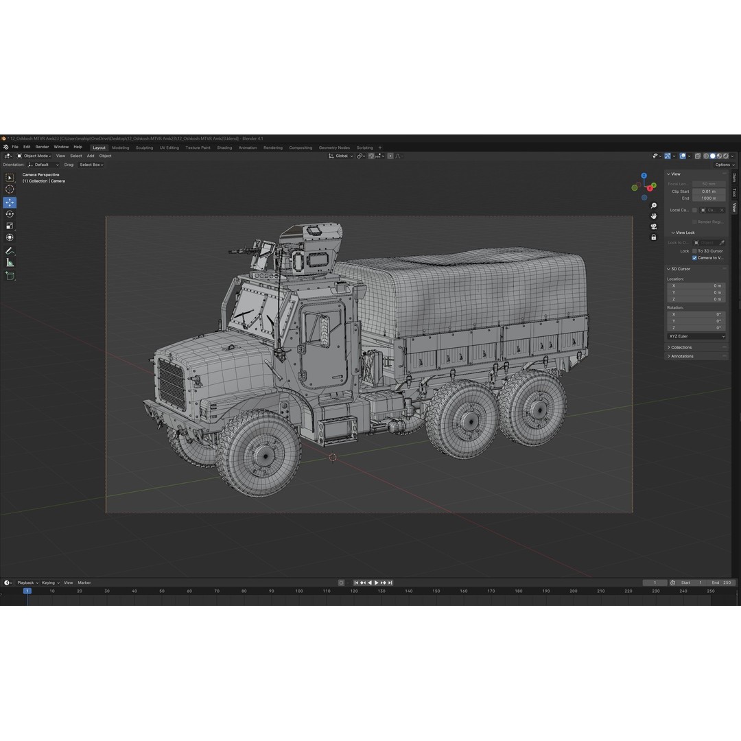Oshkosh MTVR Amk23 3D Model – Low Poly Military Vehicle, Game Ready