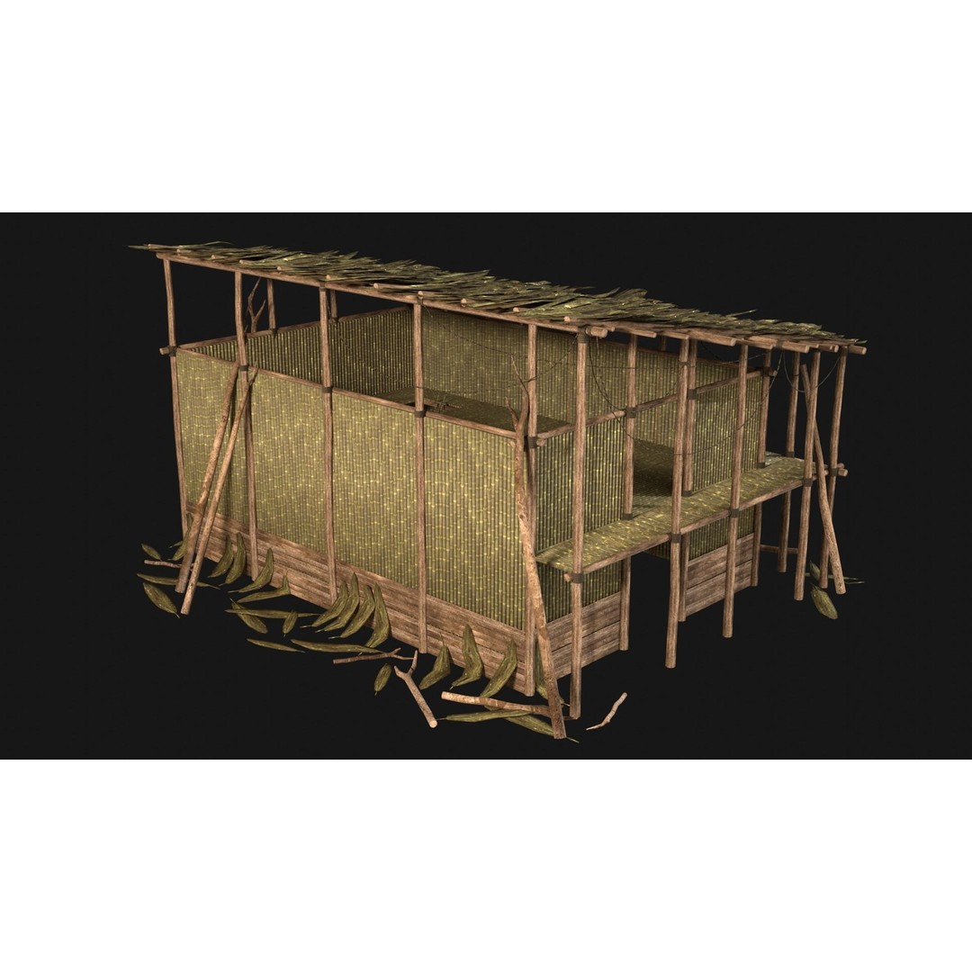 Jungle Swamp House 3D Model – Low Poly Game Asset, FBX/OBJ - View 24