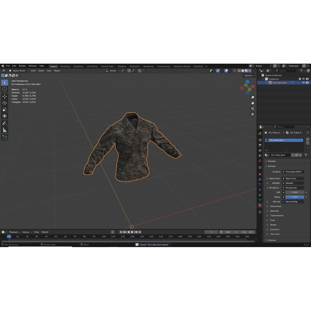 Crye Precision G3 Field Shirt 3D Model – Low Poly PBR Game Asset, FBX - View 8