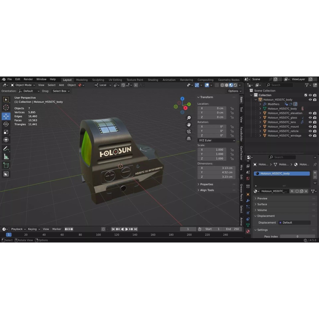 Holosun HS507C-X2 3D Model – Low Poly Game Ready Optic, FBX - View 22