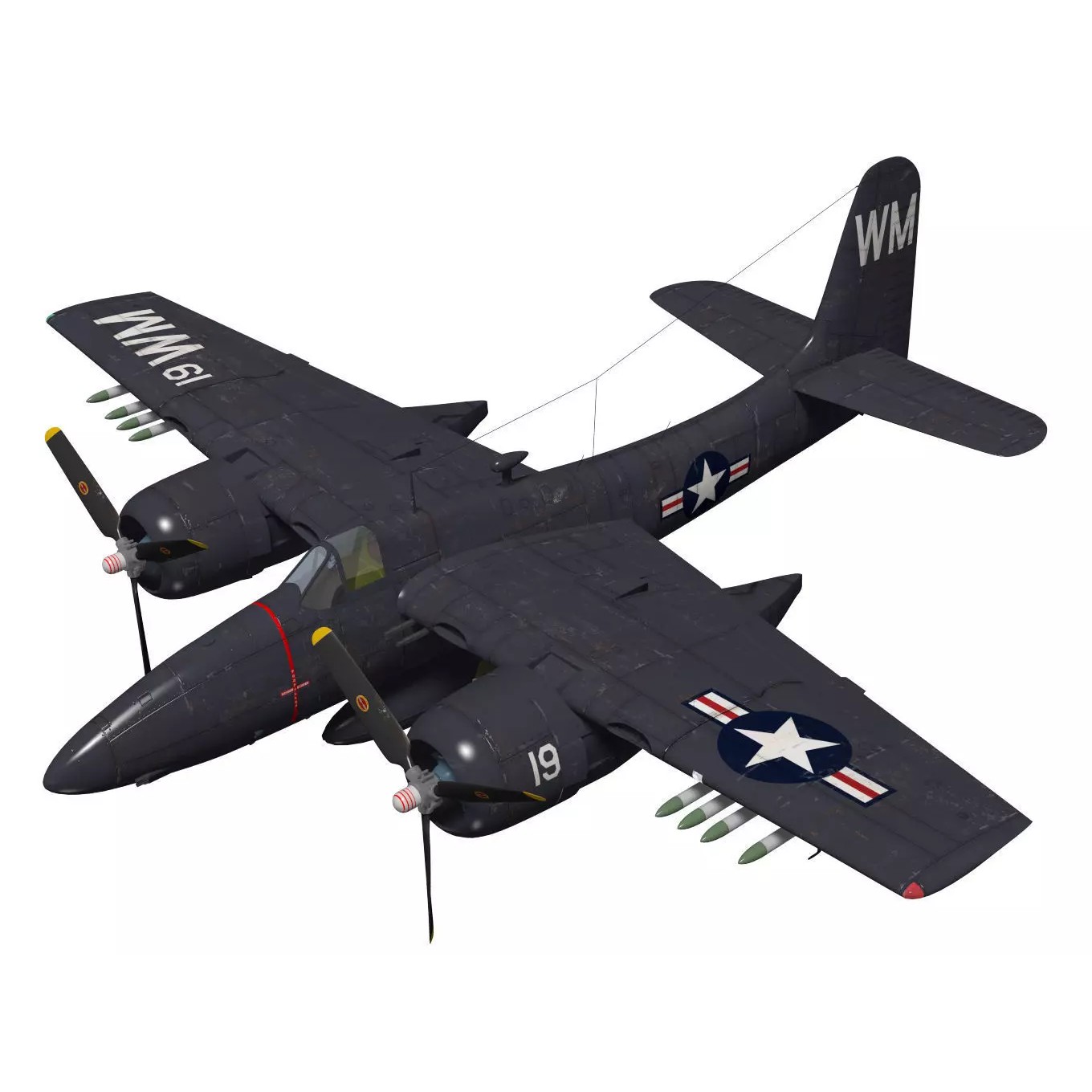 Grumman F7F Tigercat - Detailed 3D Model - View 2
