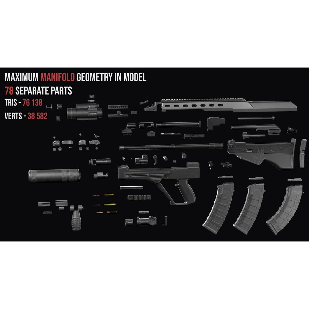 Vulkan Malyuk 3D Model – Low Poly Tactical Assault Rifle, Game Ready FBX - View 4