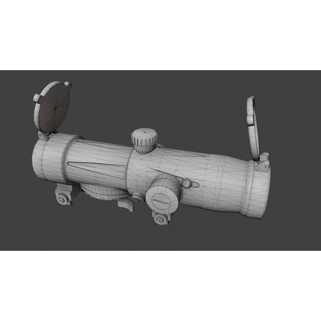 PSU 1x 4x Scope 3D Model – Low Poly PBR Optic, FBX, OBJ