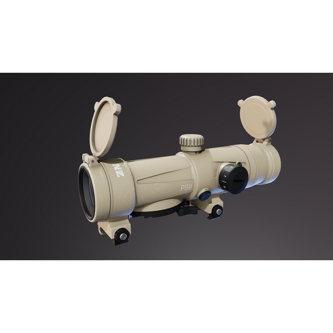 PSU 1x 4x Scope 3D Model – Low Poly PBR Optic, FBX, OBJ - View 10