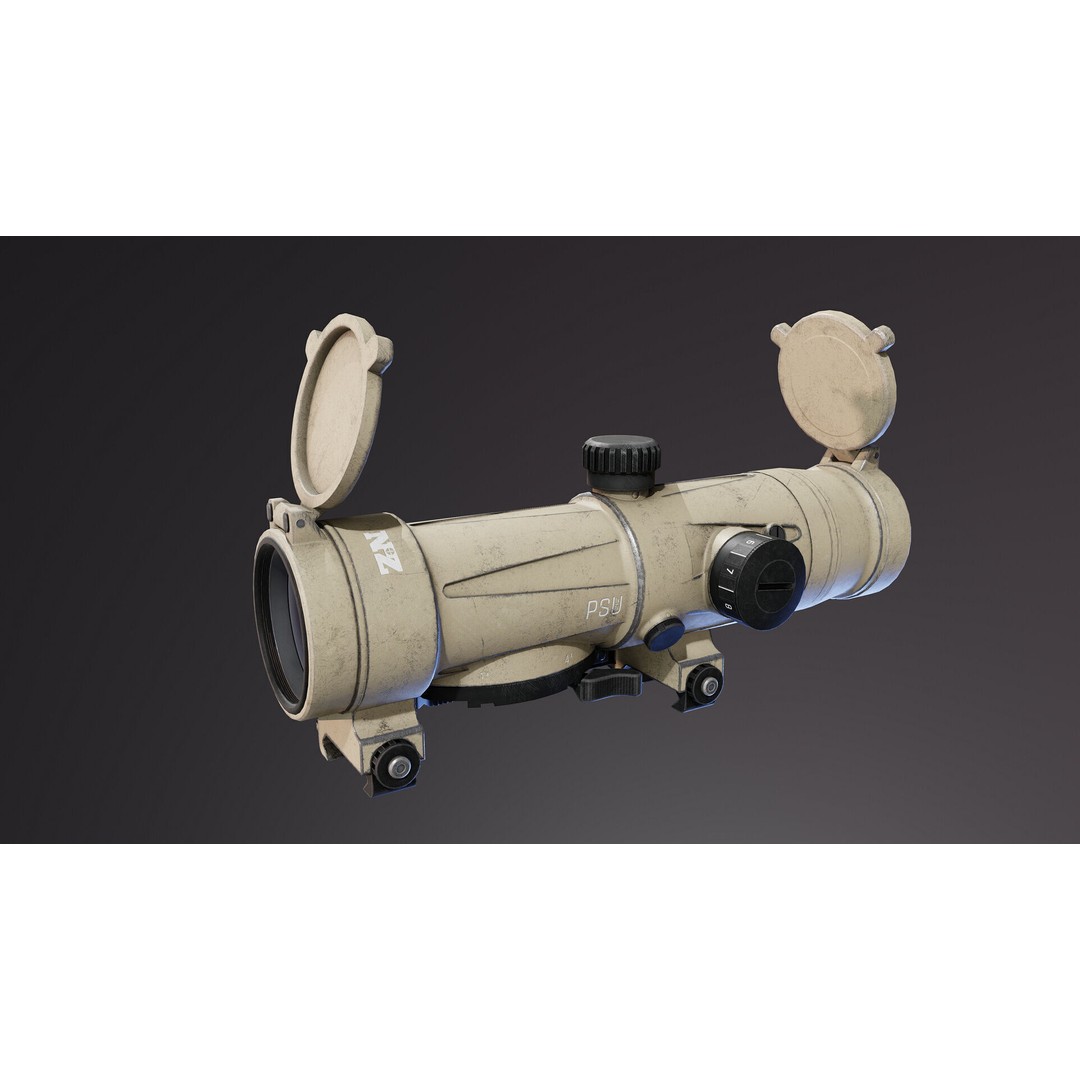 PSU 1x 4x Scope 3D Model – Low Poly PBR Optic, FBX, OBJ - View 11