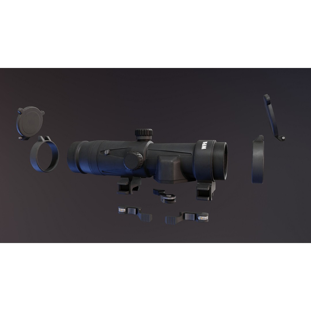 PSU 1x 4x Scope 3D Model – Low Poly PBR Optic, FBX, OBJ - View 12