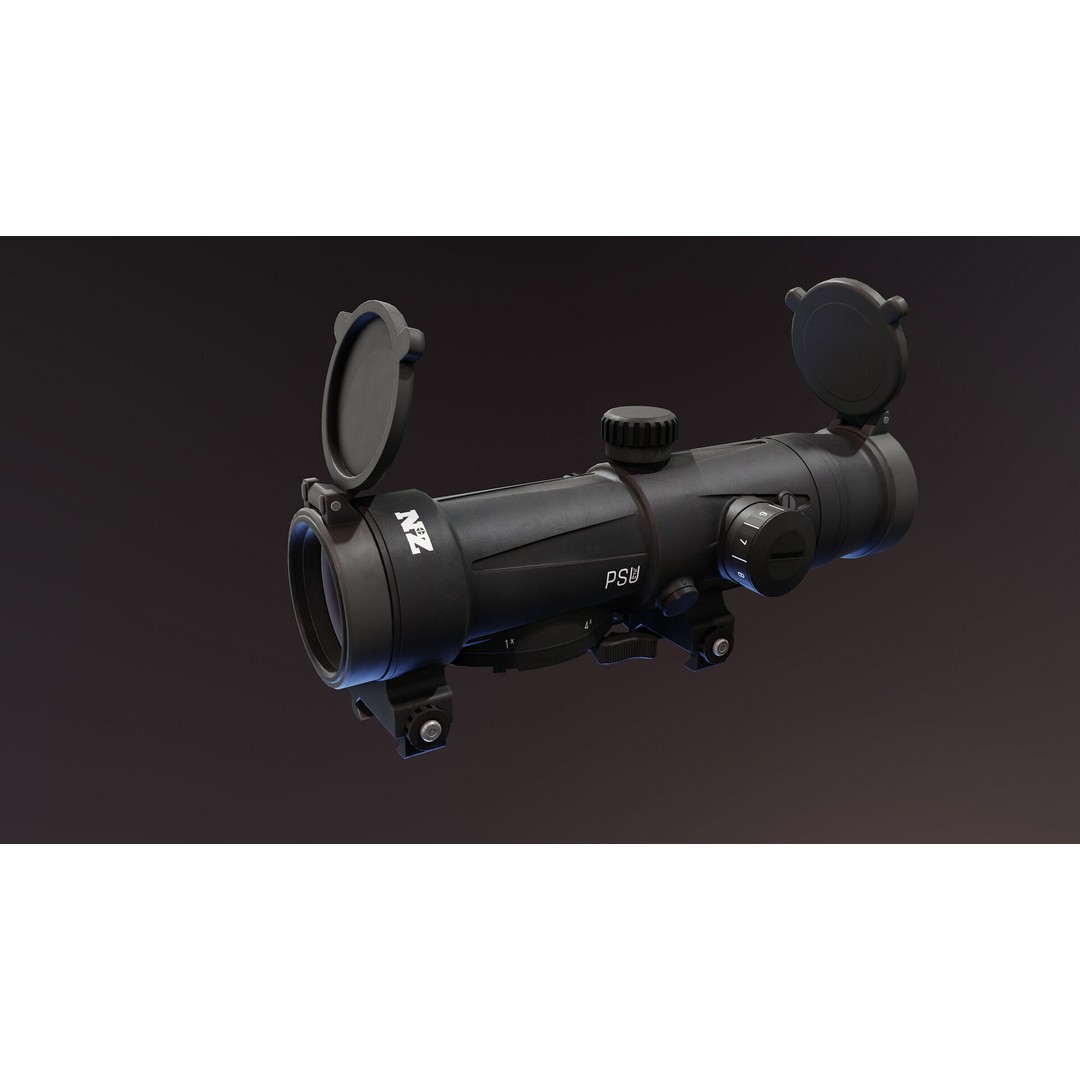 PSU 1x 4x Scope 3D Model – Low Poly PBR Optic, FBX, OBJ - View 3