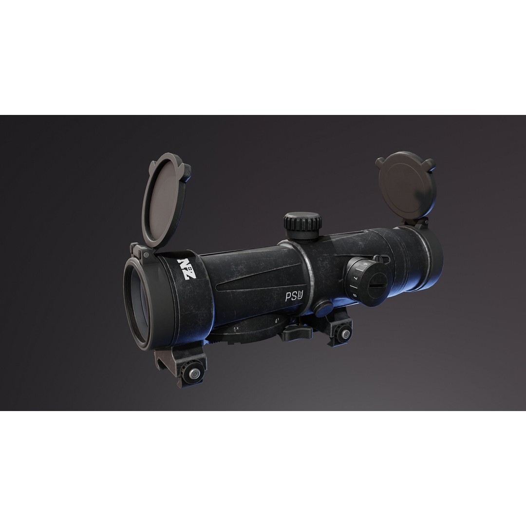 PSU 1x 4x Scope 3D Model – Low Poly PBR Optic, FBX, OBJ - View 9