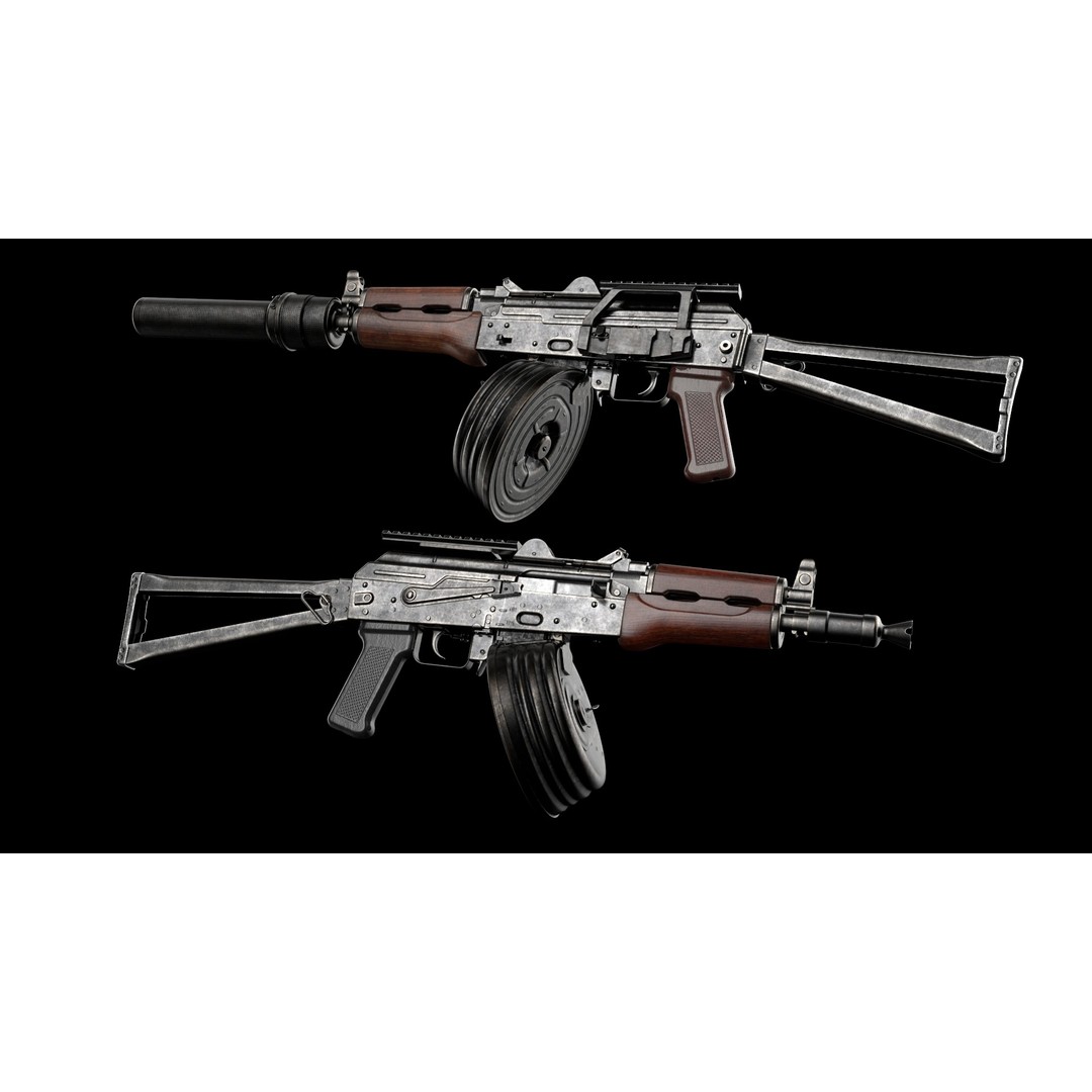 AKS-74U 3D Model – Low Poly Game Ready Rifle, FBX, PBR Textures - View 4