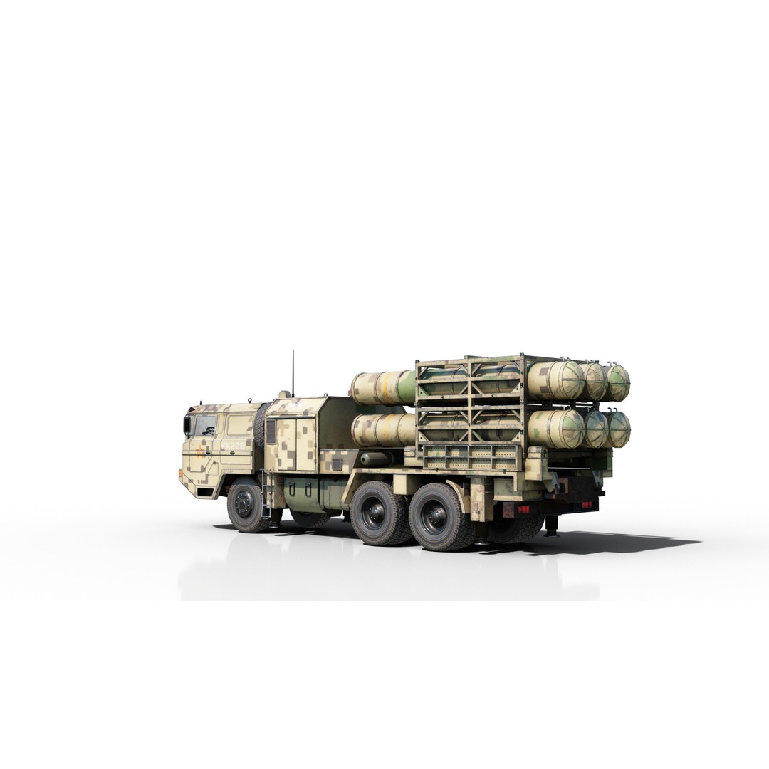 HQ-16 Air Defense Missile Launcher 3D Model – Low Poly Military Vehicle, FBX - View 12