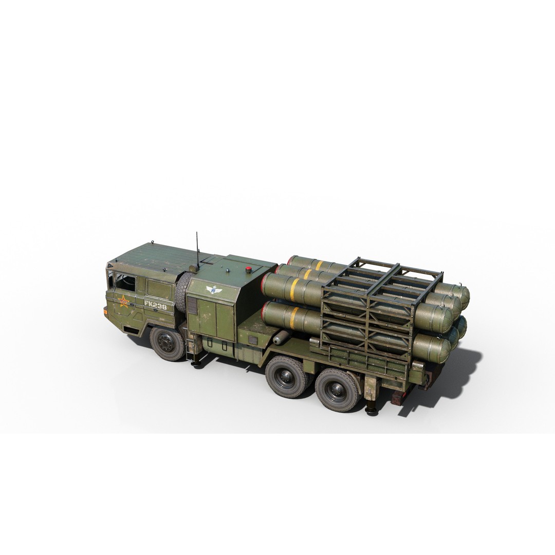 HQ-16 Air Defense Missile Launcher 3D Model – Low Poly Military Vehicle, FBX - View 13