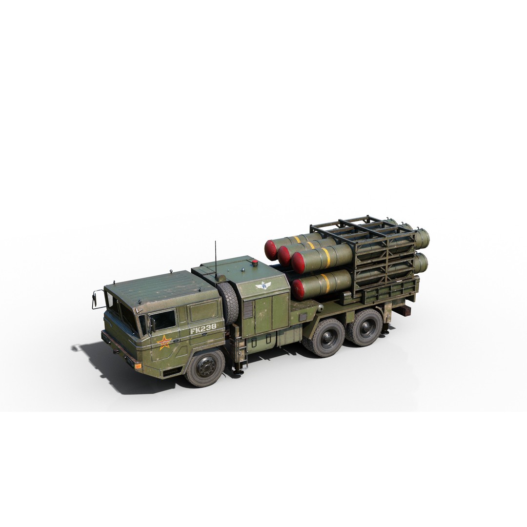 HQ-16 Air Defense Missile Launcher 3D Model – Low Poly Military Vehicle, FBX - View 14