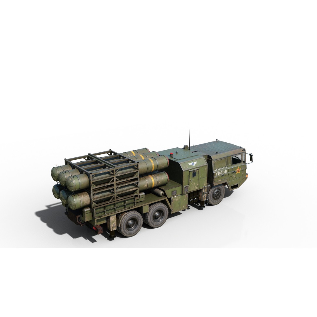 HQ-16 Air Defense Missile Launcher 3D Model – Low Poly Military Vehicle, FBX - View 15