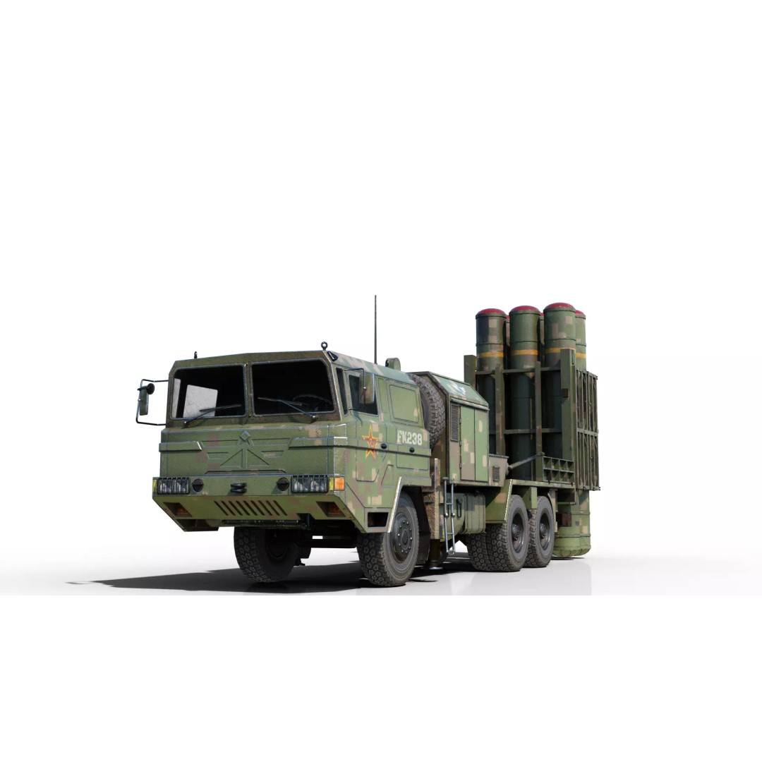 HQ-16 Air Defense Missile Launcher 3D Model – Low Poly Military Vehicle, FBX - View 2