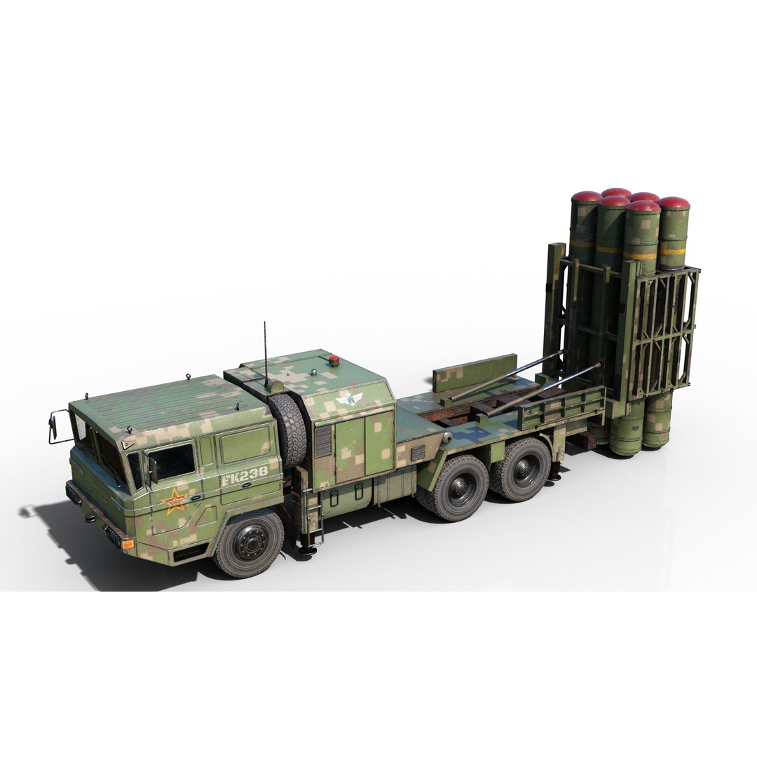 HQ-16 Air Defense Missile Launcher 3D Model – Low Poly Military Vehicle, FBX - View 3