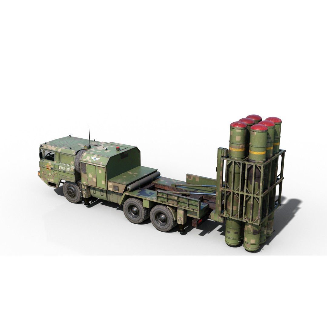 HQ-16 Air Defense Missile Launcher 3D Model – Low Poly Military Vehicle, FBX - View 4