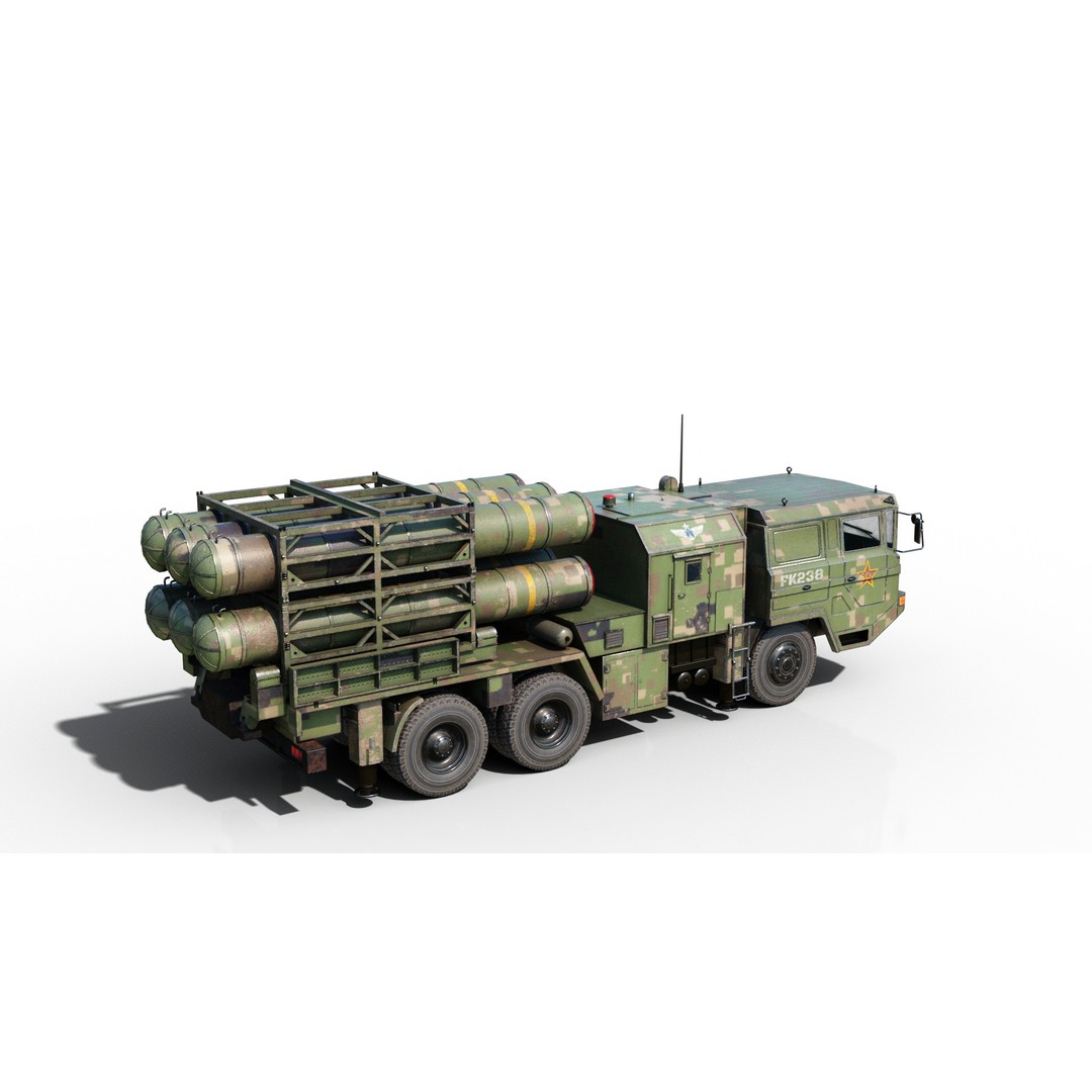 HQ-16 Air Defense Missile Launcher 3D Model – Low Poly Military Vehicle, FBX - View 5