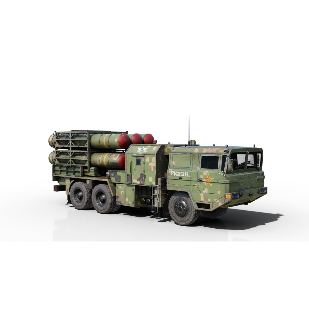 HQ-16 Air Defense Missile Launcher 3D Model – Low Poly Military Vehicle, FBX - View 6