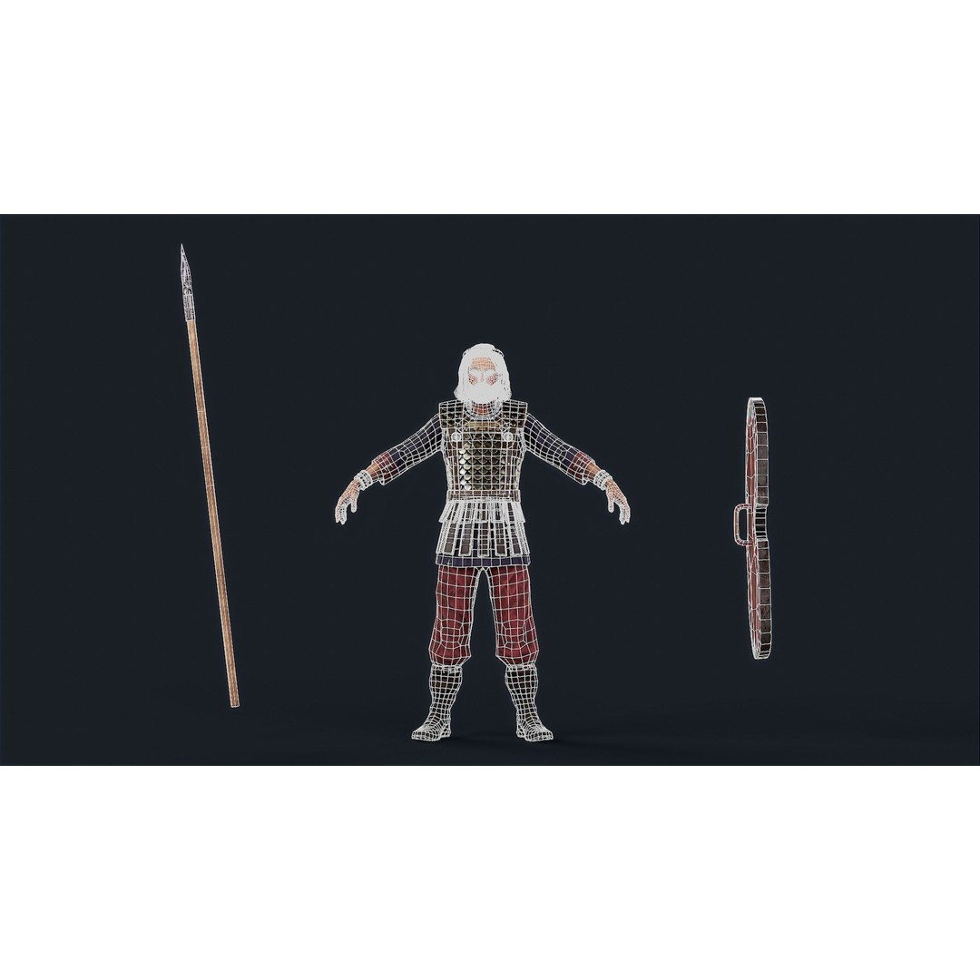 Persian Warrior 3D Model – Low Poly Game Asset, Rigged, PBR Textures - View 11