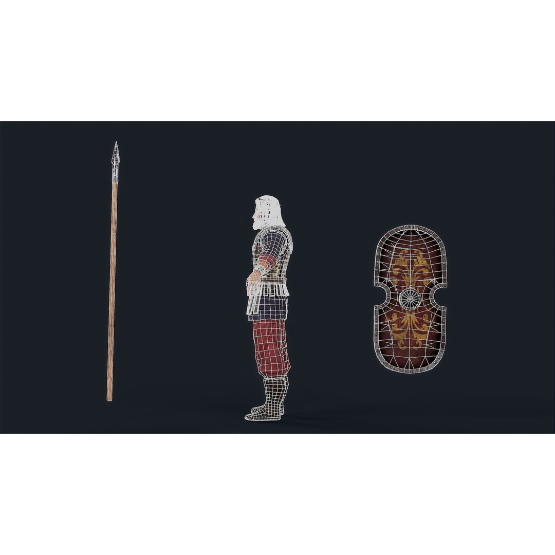 Persian Warrior 3D Model – Low Poly Game Asset, Rigged, PBR Textures - View 12